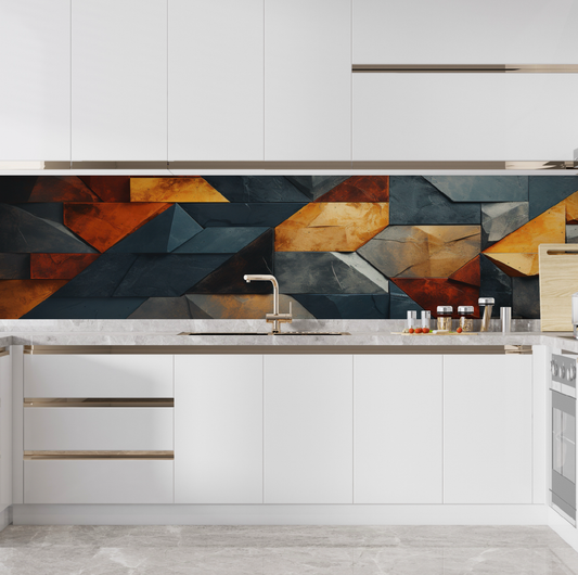 Décore ton mur - crédence cuisine texture sombre et clair brun orange gris formes géométriques béton