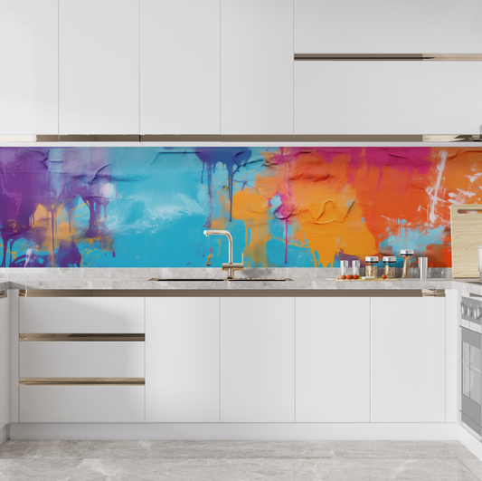 Décore ton mur - crédence cuisine texture mur de graffitis en peinture coulante