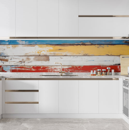 Décore ton mur - crédence cuisine texture planches en bois vintage avec peinture fissuré