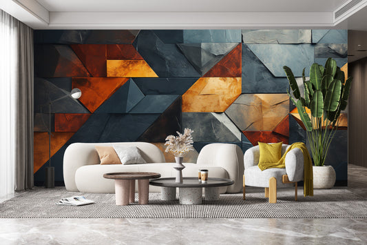 Décore ton mur - Papier peint panoramique texture sombre et clair orange gris abstrait formes géométriques